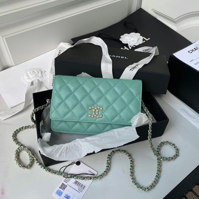 CHANEL mini wallet on chain AP2136 green