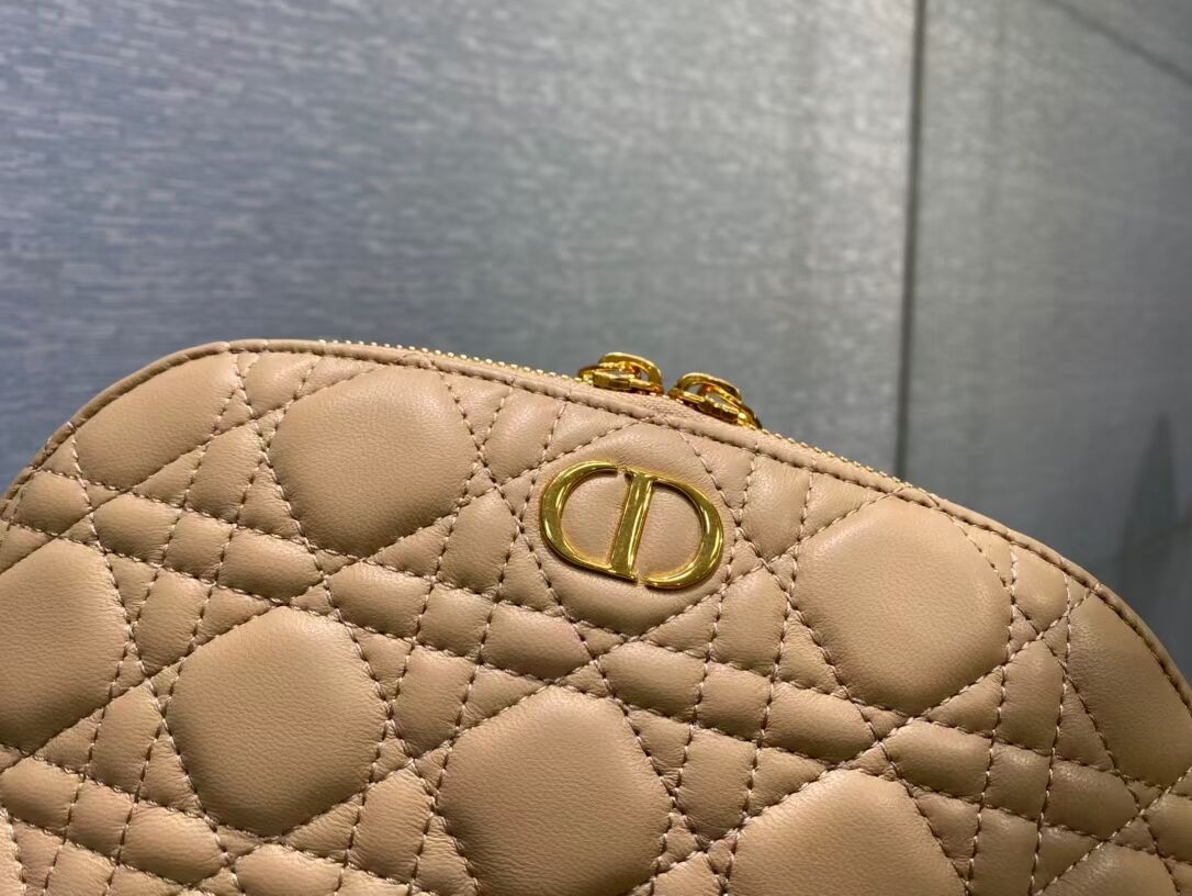DIOR CARO BEAUTY POUCH Cannage Lambskin S5047 Beige