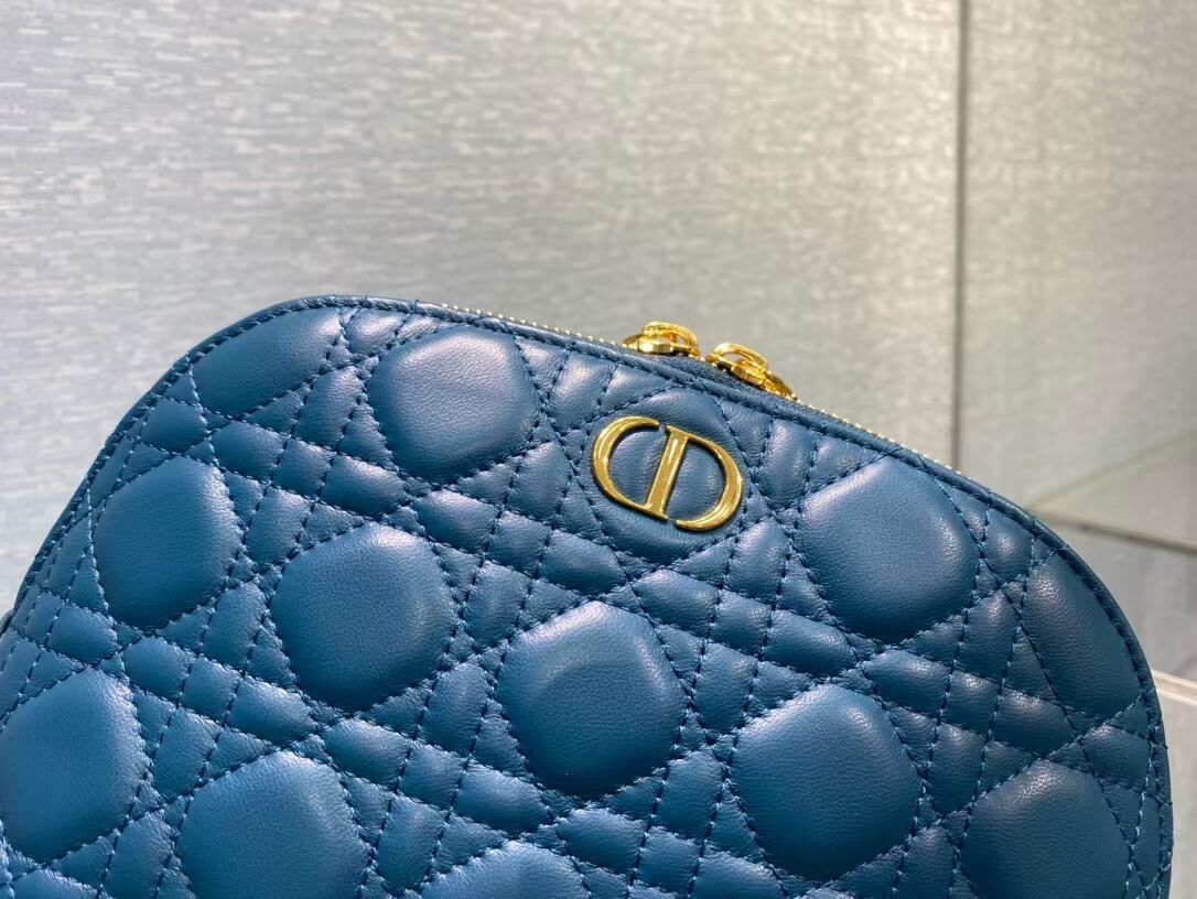 DIOR CARO BEAUTY POUCH Cannage Lambskin S5047 Blue