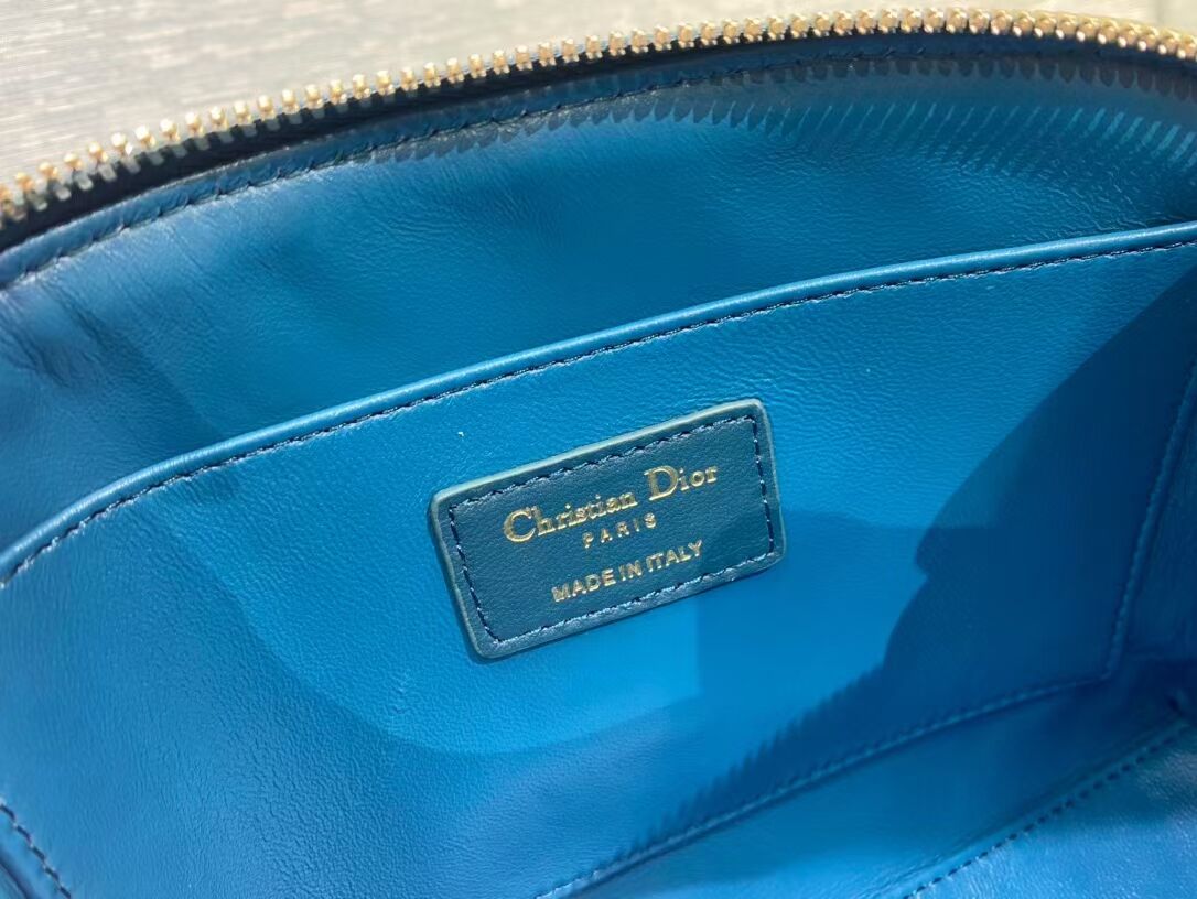 DIOR CARO BEAUTY POUCH Cannage Lambskin S5047 Blue