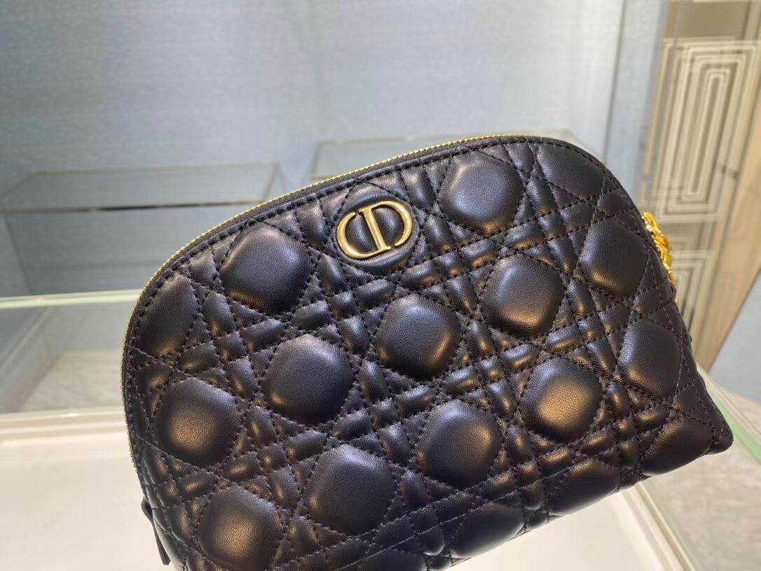 DIOR CARO BEAUTY POUCH Cannage Lambskin S5047 black