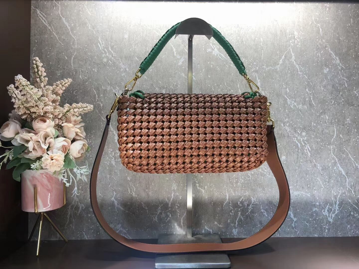 FENDI BAGUETTE Brown leather interlace bag 8BR600A