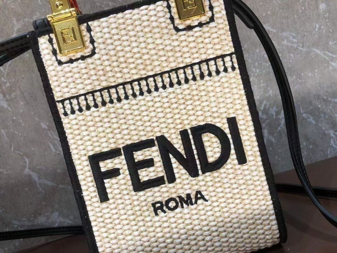 FENDI MINI SUNSHINE SHOPPER Braided straw mini-bag 8BS051 apricot