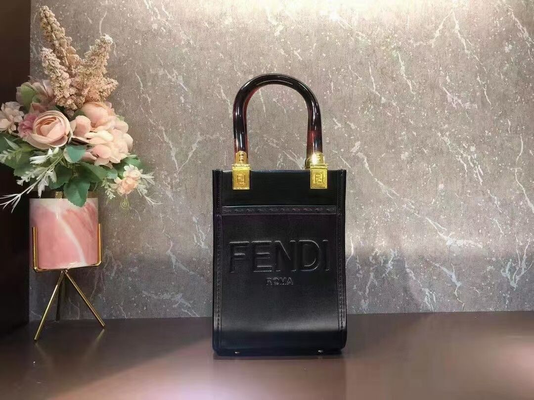 FENDI MINI SUNSHINE SHOPPER leather mini-bag 8BS051ABV black