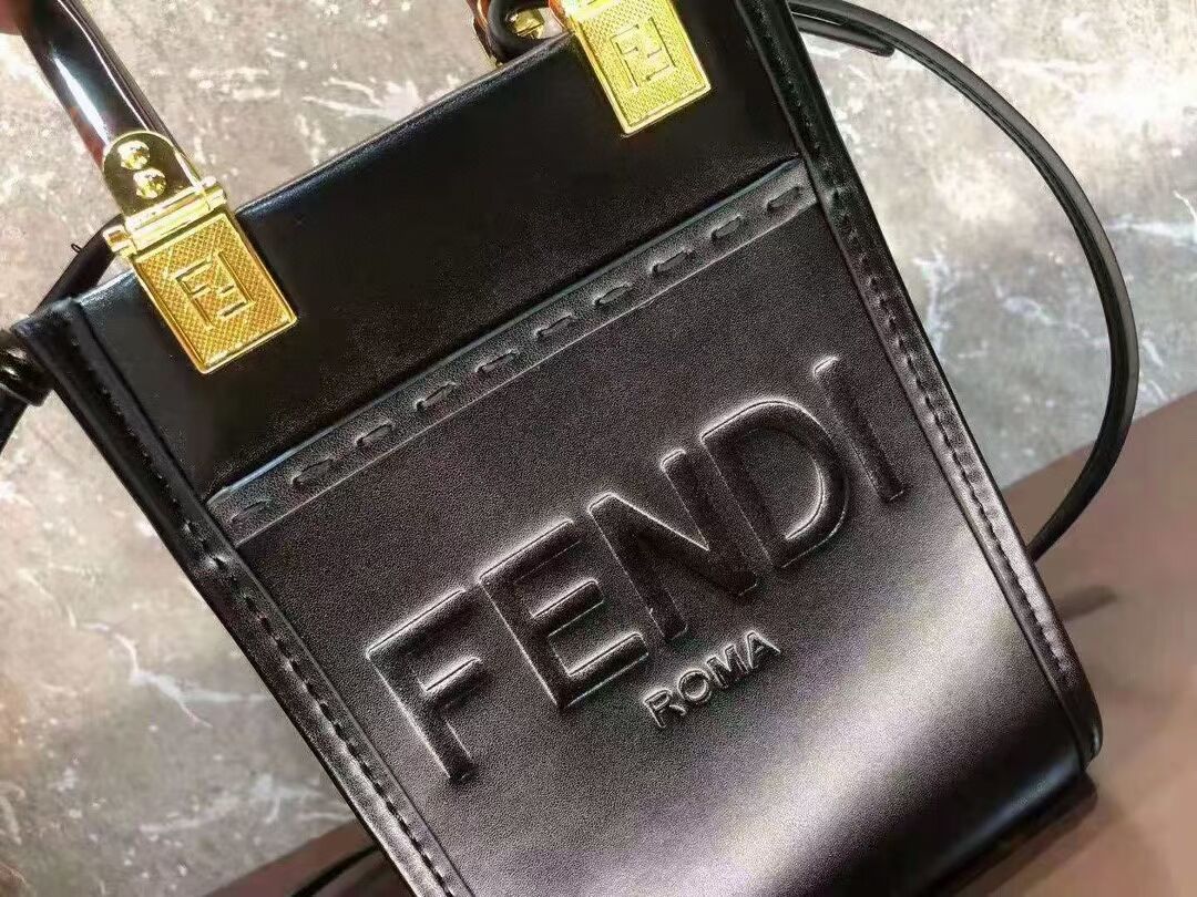 FENDI MINI SUNSHINE SHOPPER leather mini-bag 8BS051ABV black