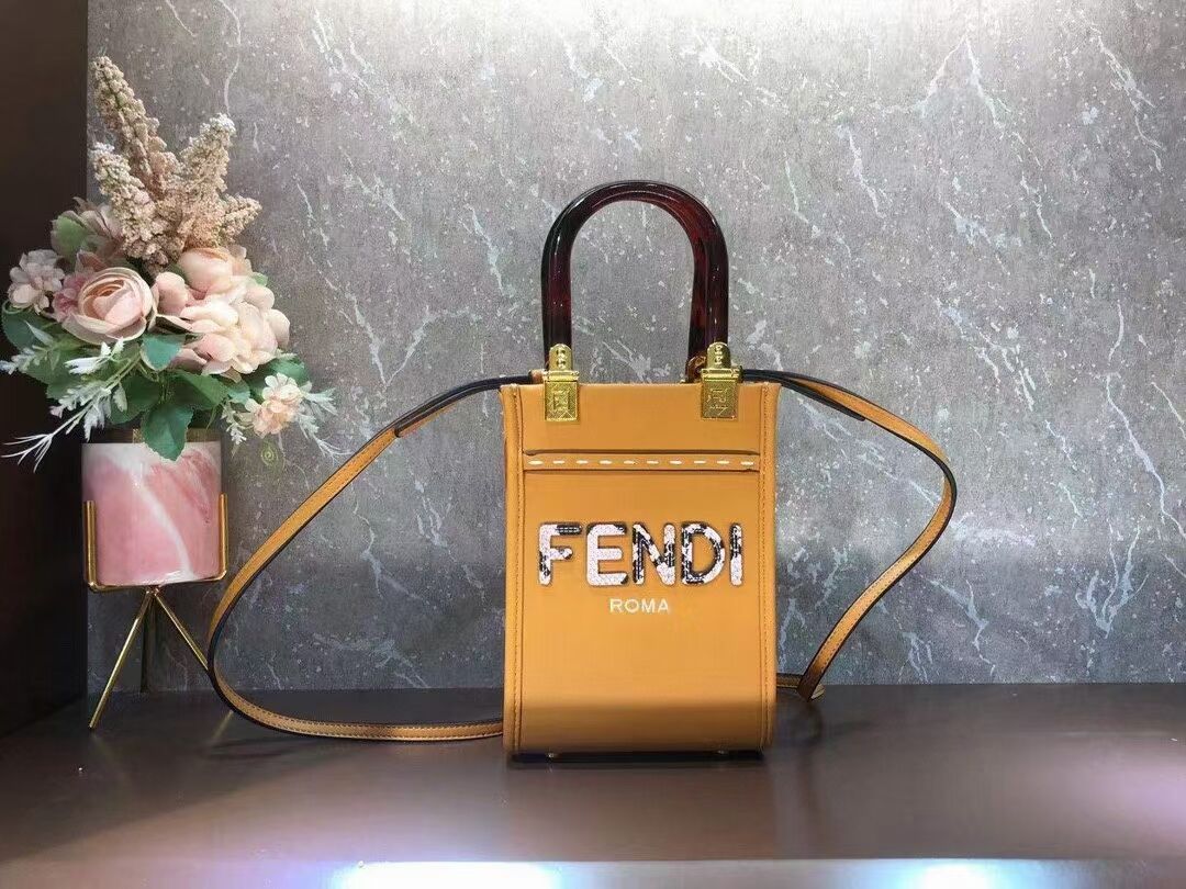 FENDI MINI SUNSHINE SHOPPER leather mini-bag 8BS051ABV orange