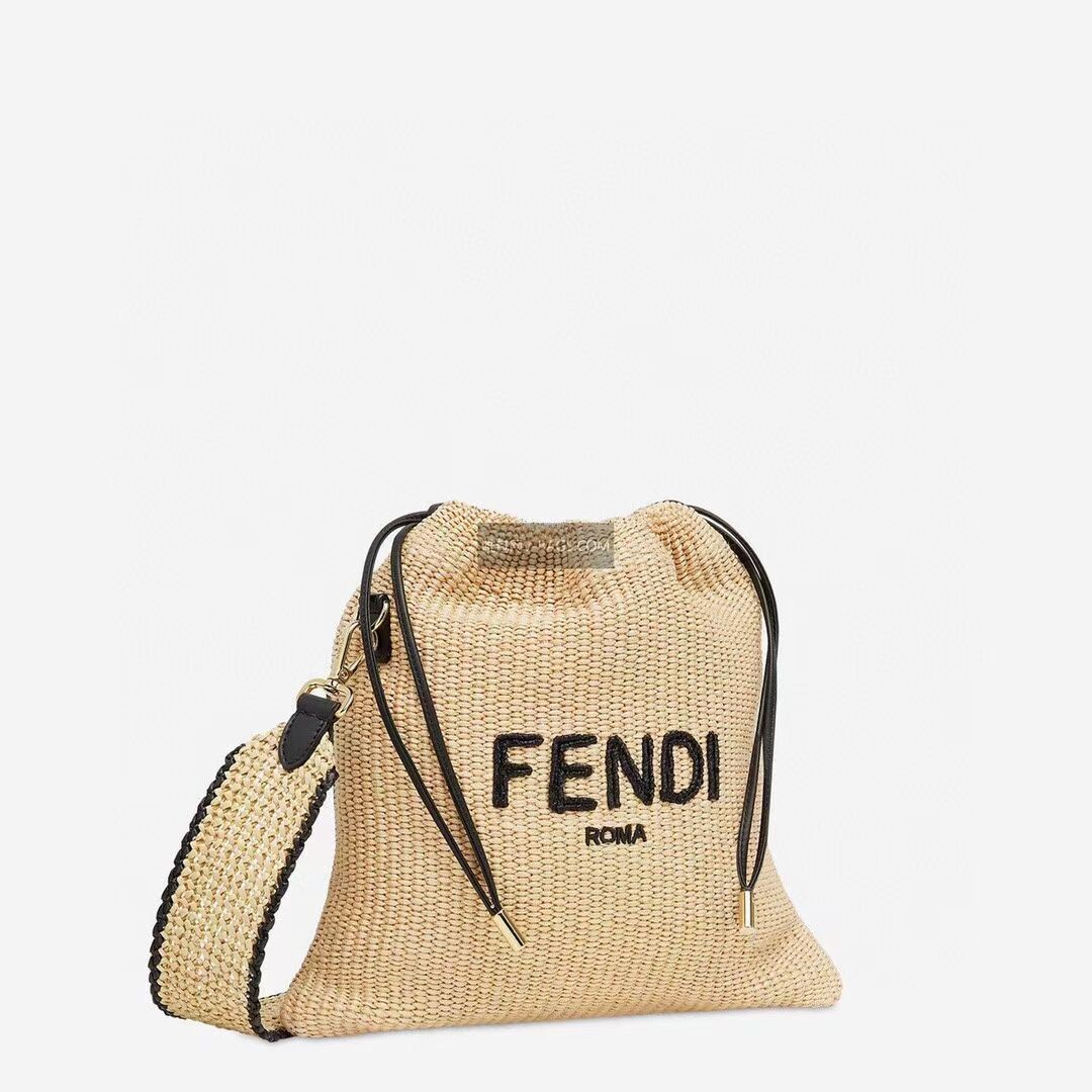 FENDI PACK SMALL POUCH Braided straw Large-bag F1529 apricot