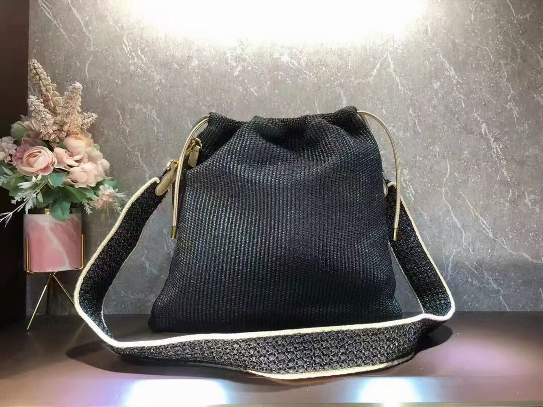 FENDI PACK SMALL POUCH Braided straw Large-bag F1529 black