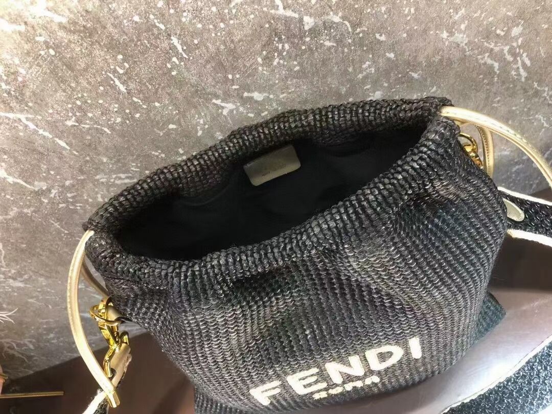 FENDI PACK SMALL POUCH Braided straw Large-bag F1529 black