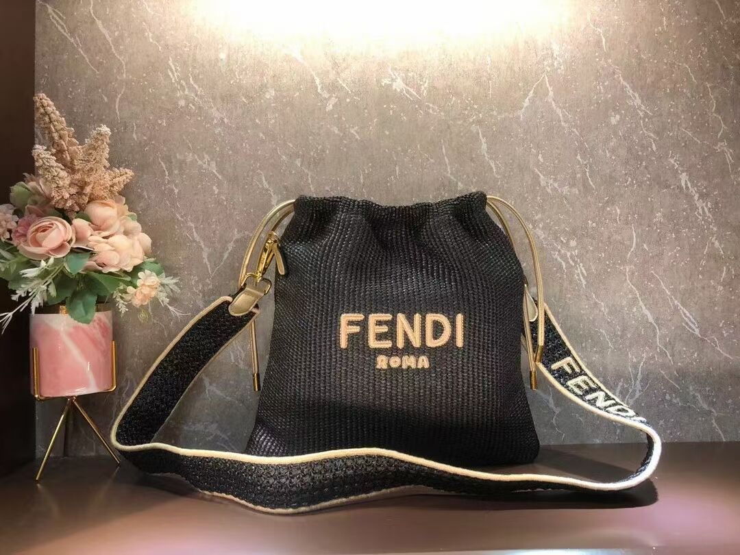 FENDI PACK SMALL POUCH Braided straw small-bag F1529 black