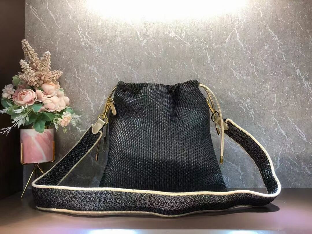 FENDI PACK SMALL POUCH Braided straw small-bag F1529 black