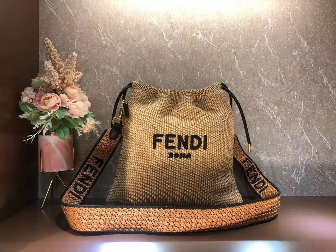 FENDI PACK SMALL POUCH Braided straw small-bag F1529 apricot