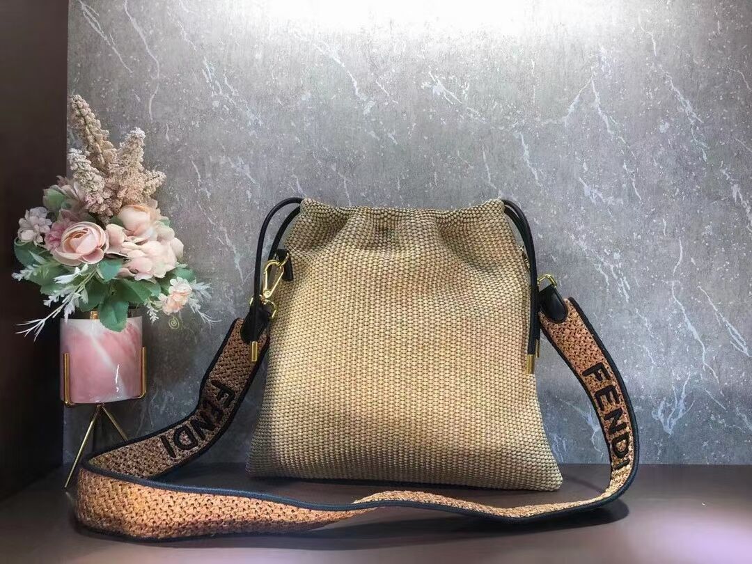 FENDI PACK SMALL POUCH Braided straw small-bag F1529 apricot