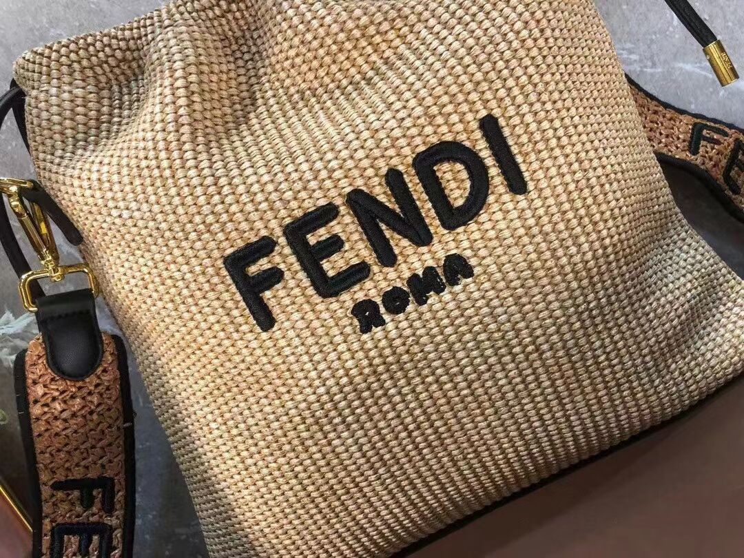 FENDI PACK SMALL POUCH Braided straw small-bag F1529 apricot