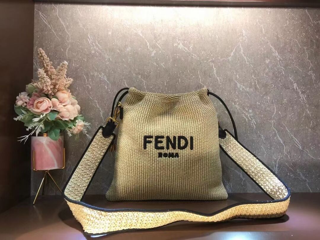 FENDI PACK SMALL POUCH Braided straw small-bag F1529 brown