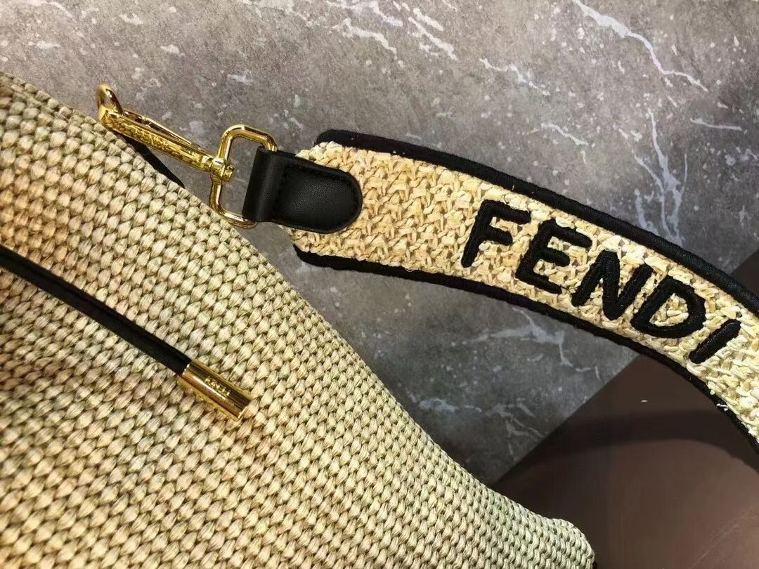 FENDI PACK SMALL POUCH Braided straw small-bag F1529 brown