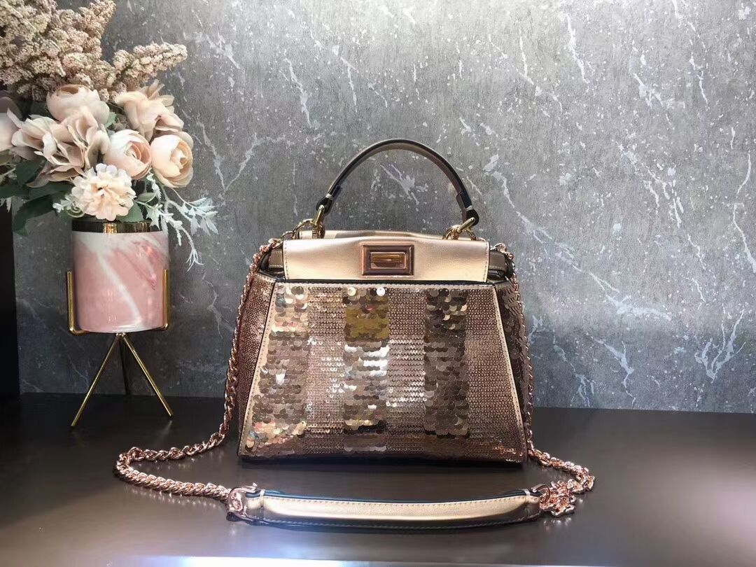 FENDI PEEKABOO ICONIC MINI Beads bag F1359 rose gold