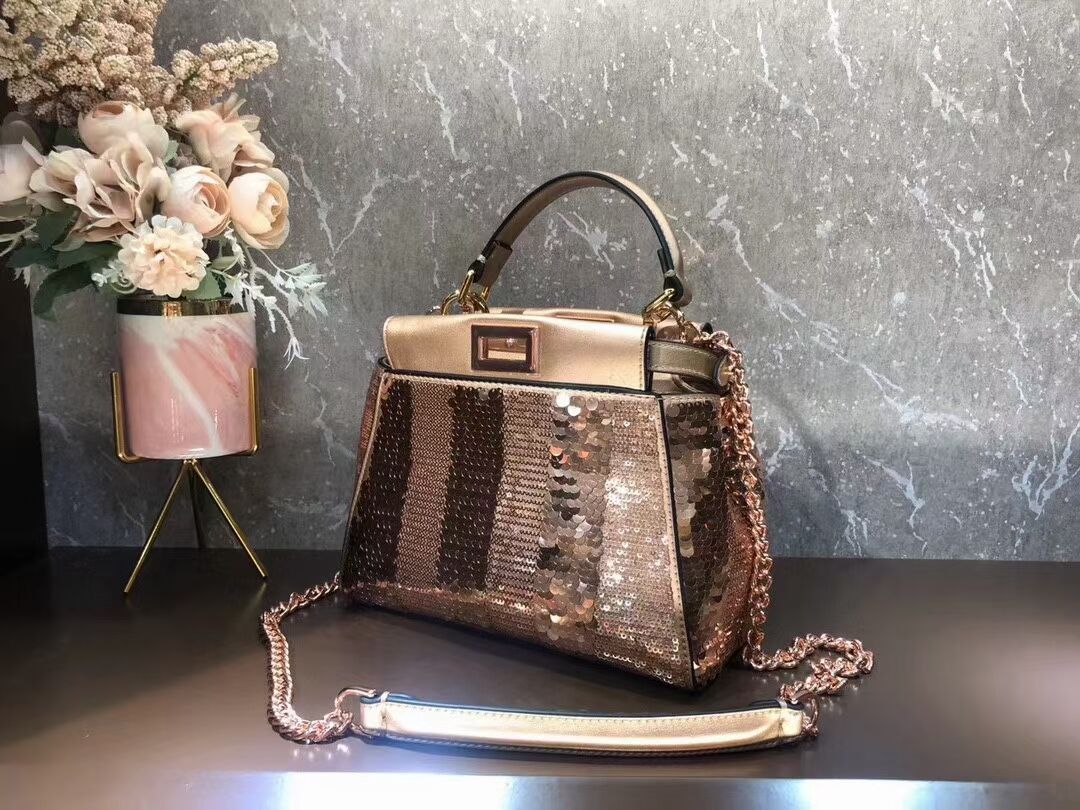 FENDI PEEKABOO ICONIC MINI Beads bag F1359 rose gold