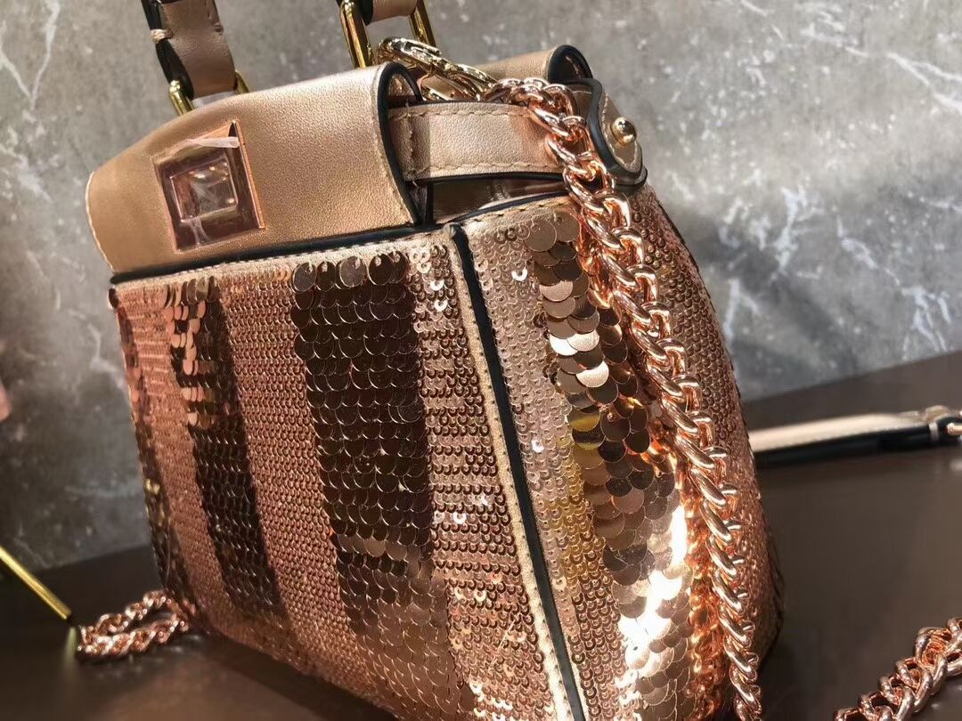 FENDI PEEKABOO ICONIC MINI Beads bag F1359 rose gold