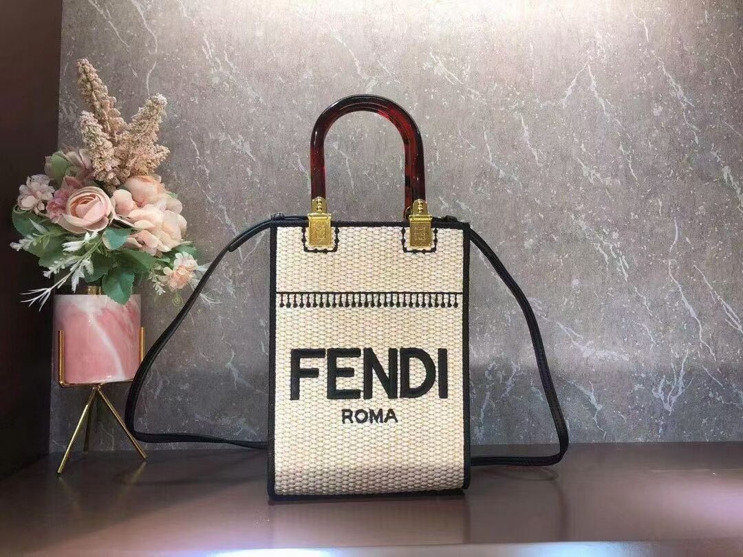 FENDI SUNSHINE SHOPPER Braided straw medium-bag F1620 beige