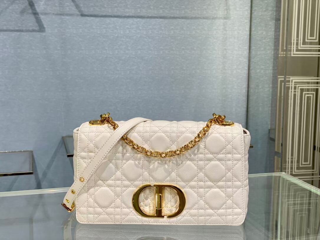 MEDIUM DIOR CARO BAG Soft Cannage Calfskin M9242 white