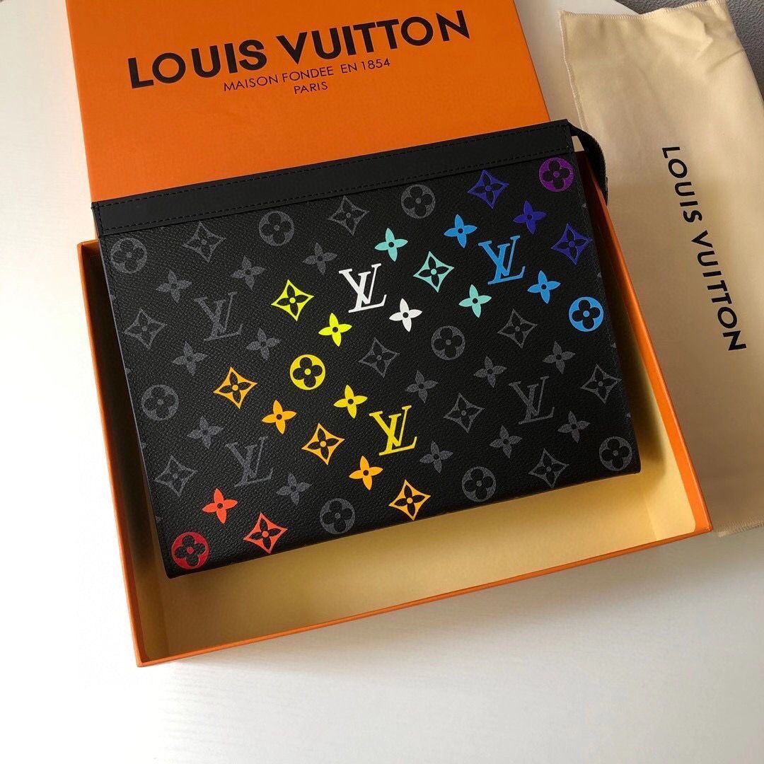 Louis Vuitton Monogram Eclipse POCHETTE VOYAGE MM M61692 Hand drawn rainbow