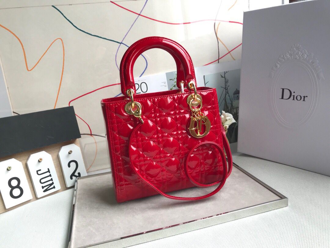 LADY DIOR MY ABCDIOR Patent Leather Bag Red M05389 Gold