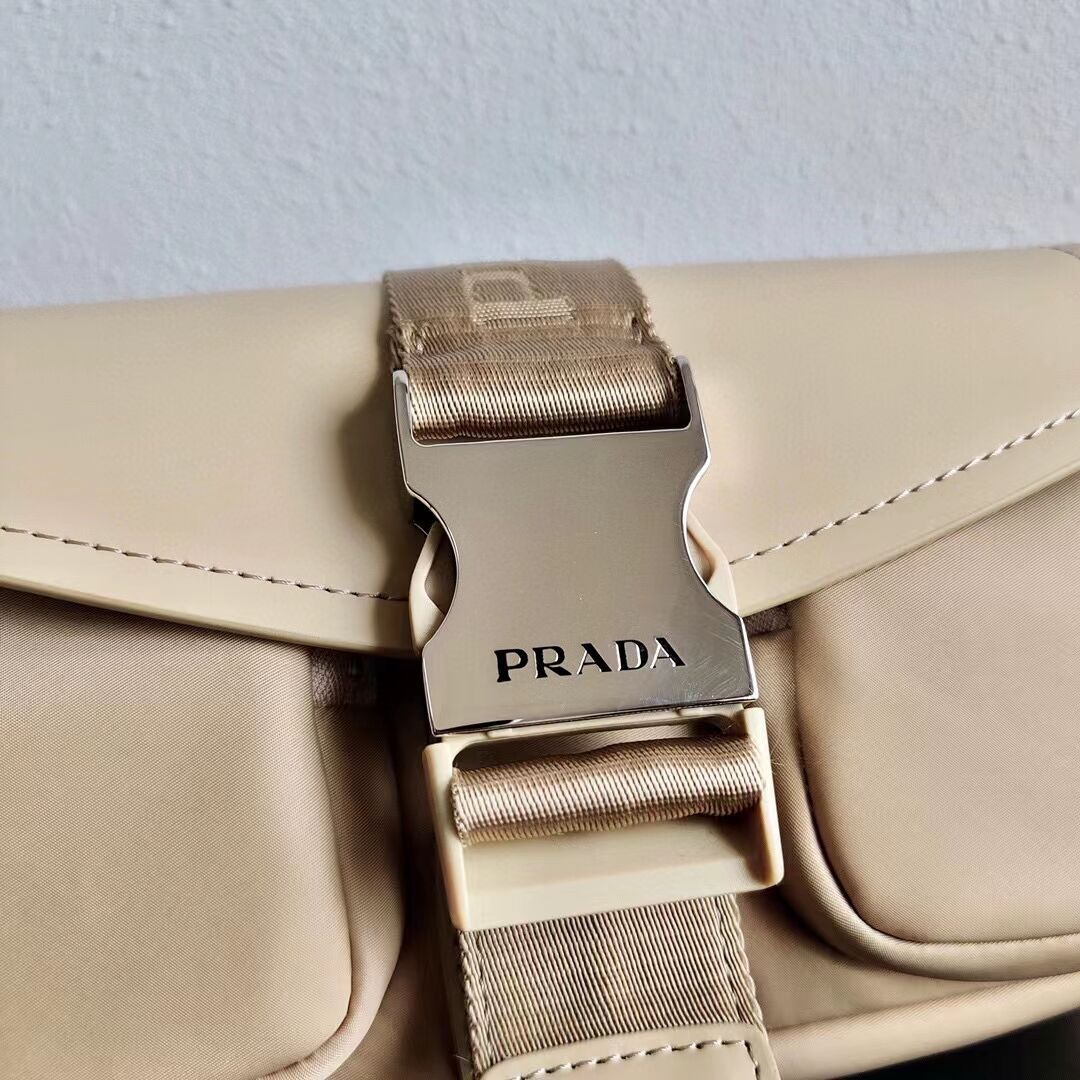 Prada Pocket nylon and brushed leather bag 1BD295 Biscuits