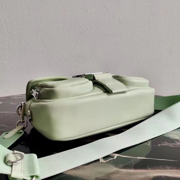 Prada Pocket nylon and brushed leather bag 1BD295 green