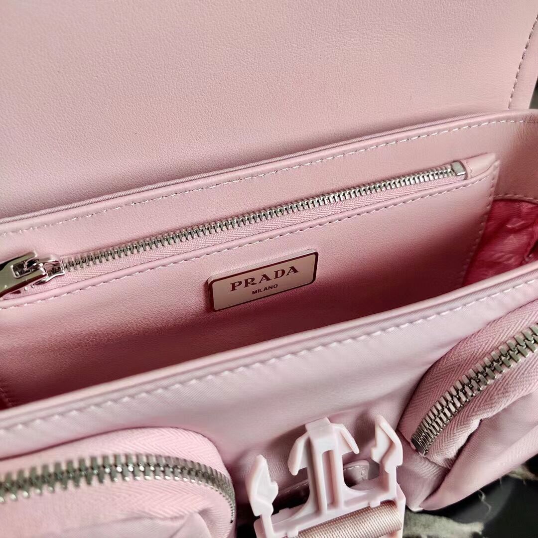 Prada Pocket nylon and brushed leather bag 1BD295 pink