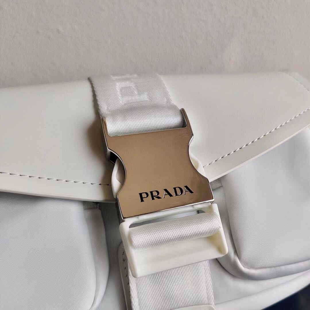 Prada Pocket nylon and brushed leather bag 1BD295 white