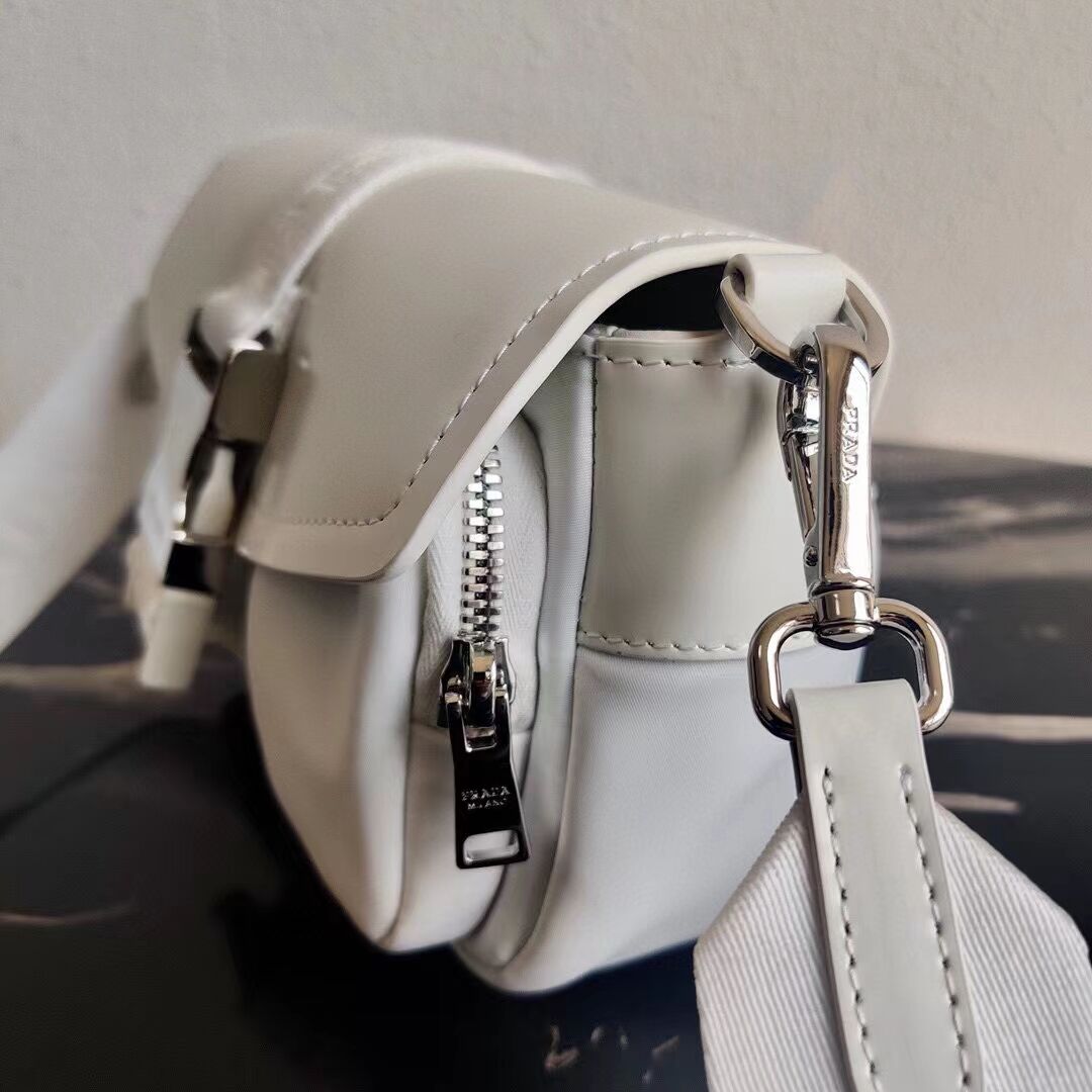 Prada Pocket nylon and brushed leather bag 1BD295 white