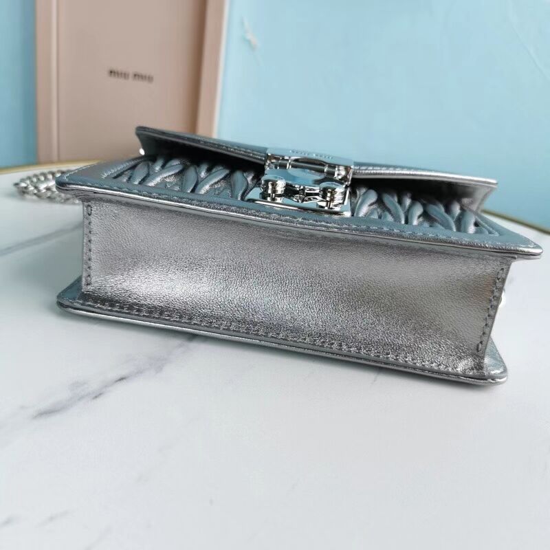 miu miu Matelasse Nappa Leather mini Shoulder Bag 5BD099 Silver