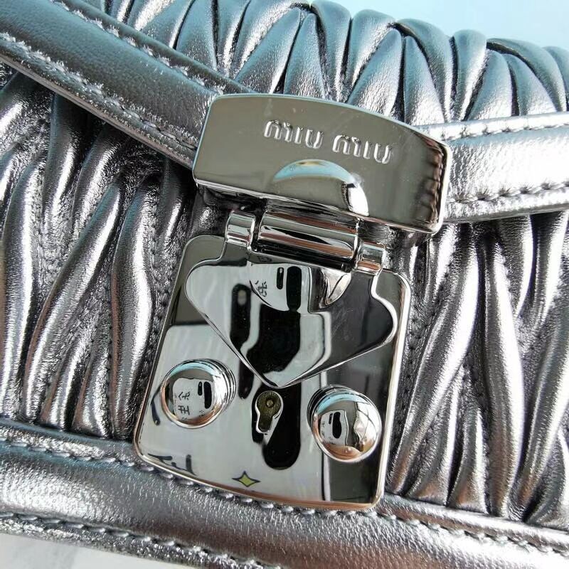 miu miu Matelasse Nappa Leather mini Shoulder Bag 5BD099 Silver