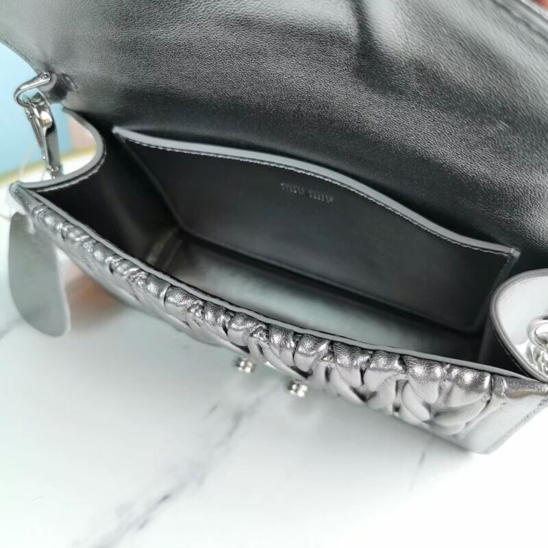 miu miu Matelasse Nappa Leather mini Shoulder Bag 5BD099 Silver