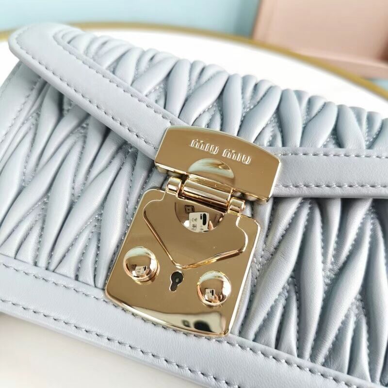 miu miu Matelasse Nappa Leather mini Shoulder Bag 5BD099 light blue