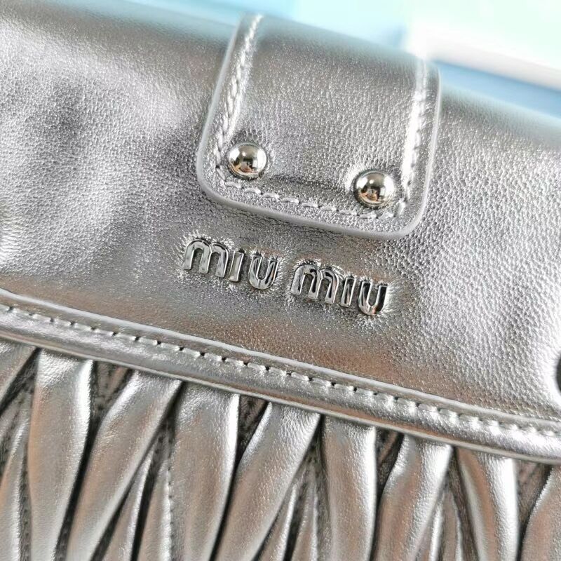 miu miu Matelasse Nappa Leather Shoulder Bag 5BD188 Silver