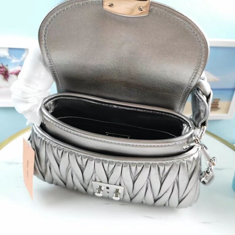 miu miu Matelasse Nappa Leather Shoulder Bag 5BD188 Silver