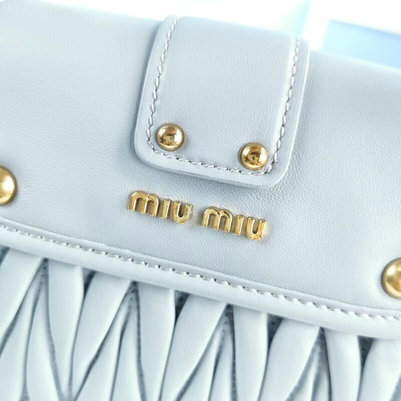 miu miu Matelasse Nappa Leather Shoulder Bag 5BD188 light blue