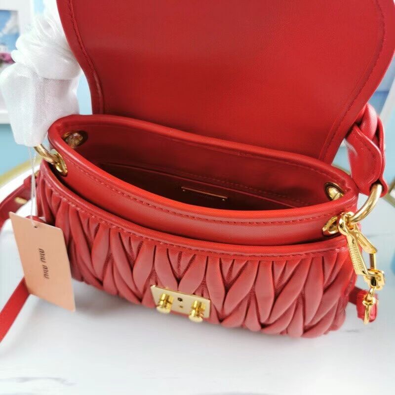 miu miu Matelasse Nappa Leather Shoulder Bag 5BD188 red