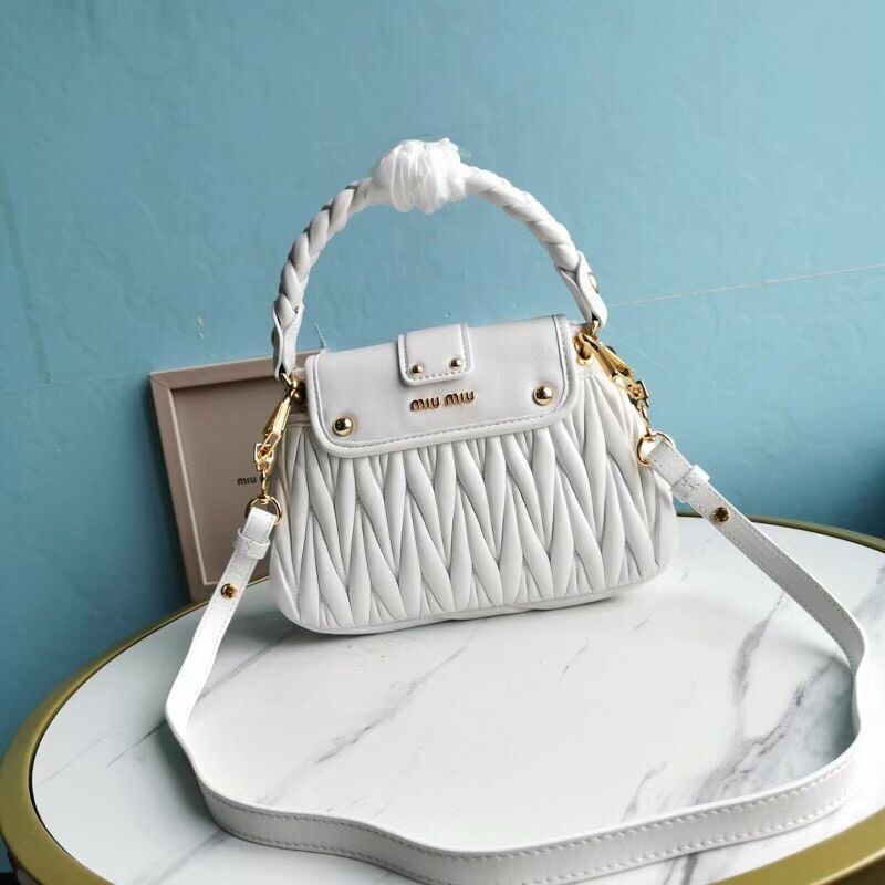 miu miu Matelasse Nappa Leather Shoulder Bag 5BD188 white