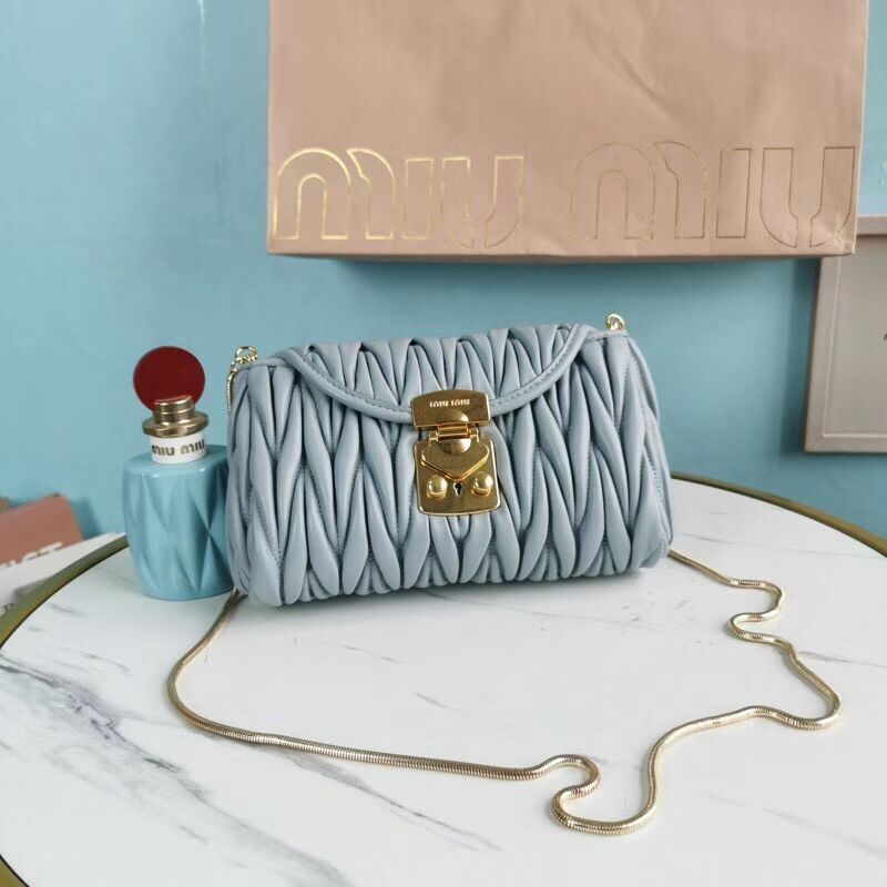 miu miu Matelasse Nappa Leather mini Shoulder Bag 5BD196 light blue