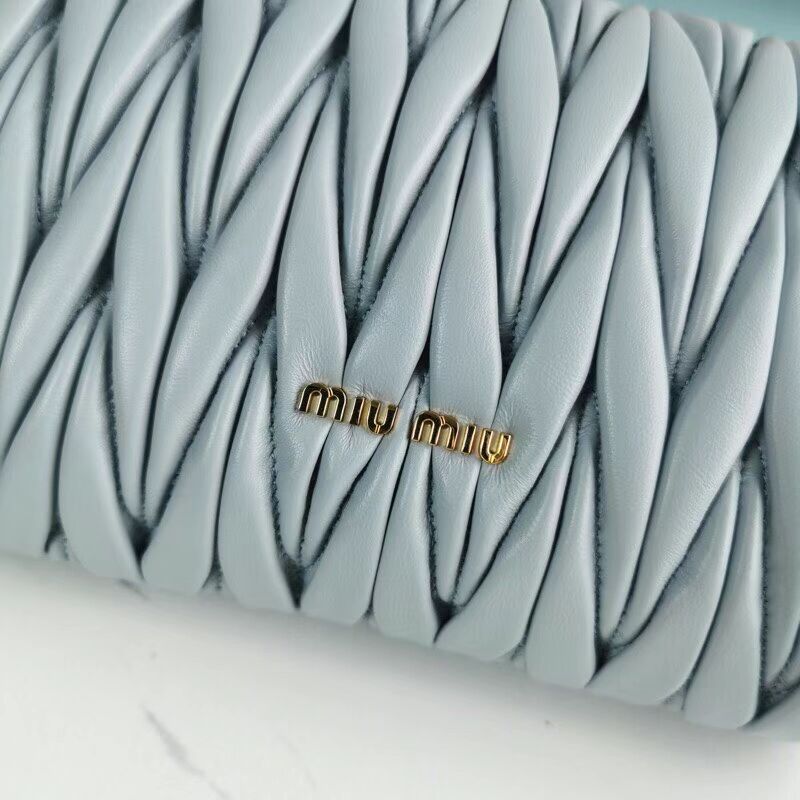 miu miu Matelasse Nappa Leather mini Shoulder Bag 5BD196 light blue