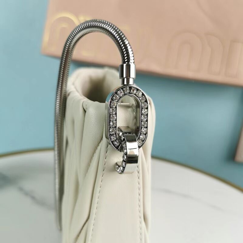 miu miu Matelasse Nappa Leather mini Shoulder Bag 5BH200 Silver