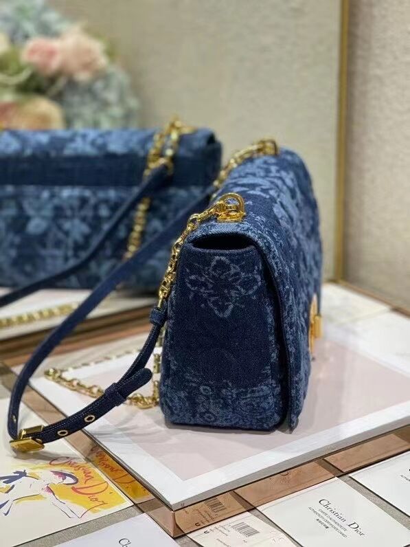 LARGE DIOR CARO BAG Blue Dior Flowers Cannage Denim M9243UJ