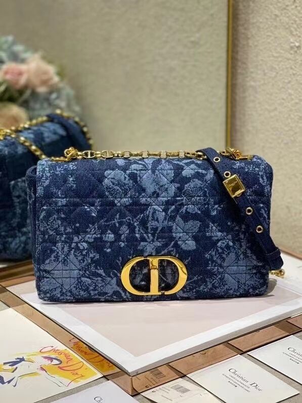 LARGE DIOR CARO BAG Blue Dior Flowers Cannage Denim M9243UJ