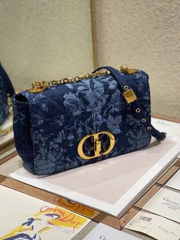 MEDIUM DIOR CARO BAG Blue Dior Flowers Cannage Denim M9243UJ