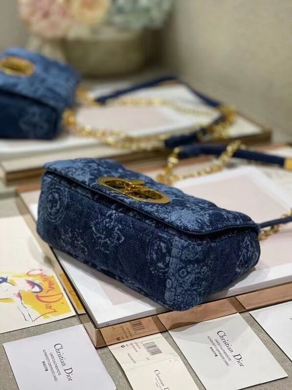 SMALL DIOR CARO BAG Blue Dior Flowers Cannage Denim M9243UJ