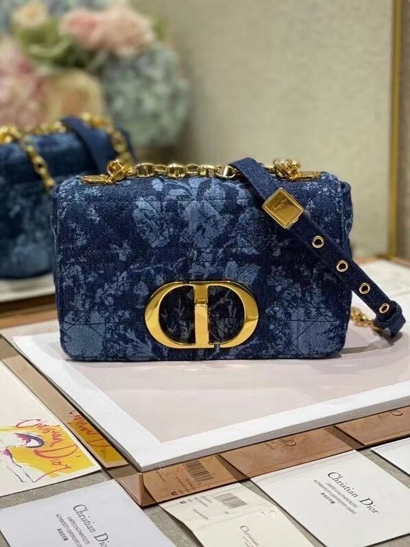 SMALL DIOR CARO BAG Blue Dior Flowers Cannage Denim M9243UJ