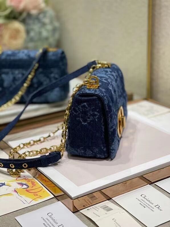 SMALL DIOR CARO BAG Blue Dior Flowers Cannage Denim M9243UJ